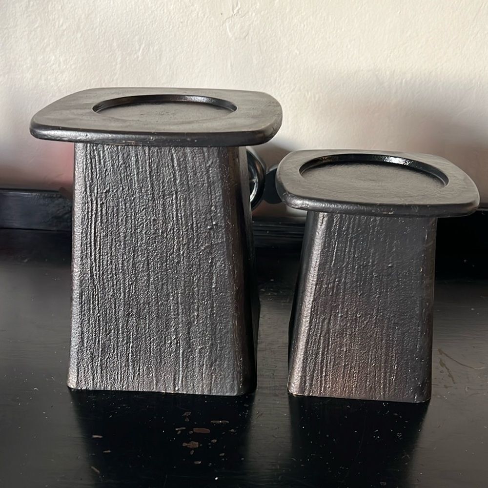 Pottery Barn Cast Aluminum Pillar Candle Holders